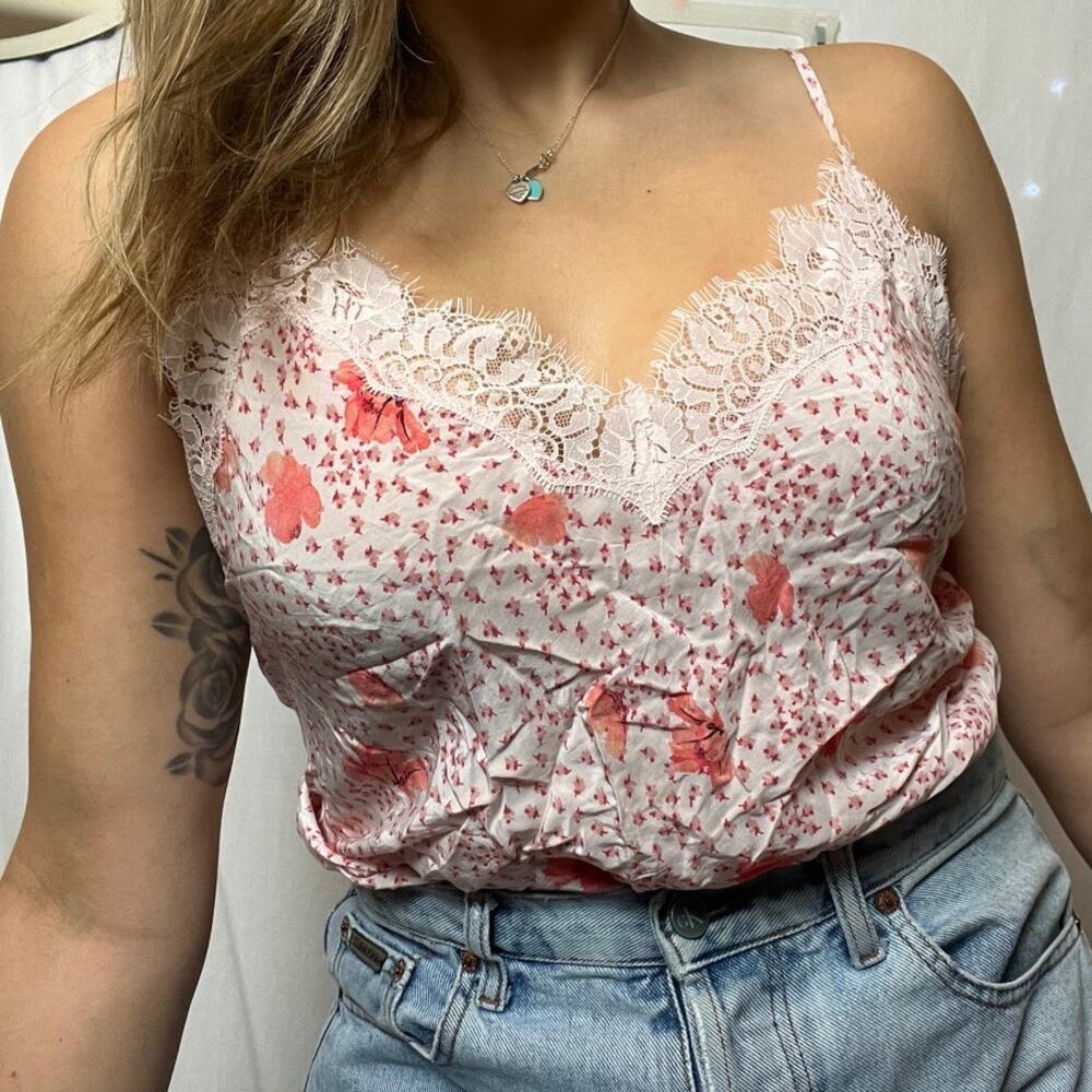 Victoria’s Secret Lace Trim Floral Cami Tank – Women’s Large | Y2K Romantic Top